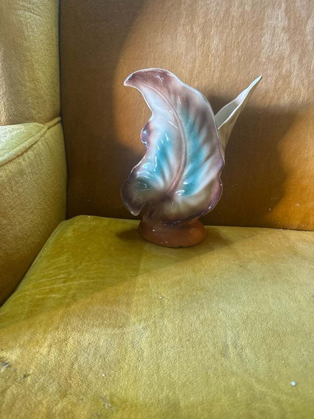 Vintage Shawnee USA 823 Banana Leaf Vase Brown and Teal